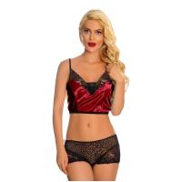 Bordo Saten Dantelli Babydoll Şortlu Takım (288BRD)